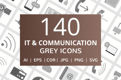 141 IT &amp; Communication Flat Greyscale Icons Product Image 1