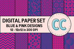 Pink &amp; Blue Patterns - Digital Paper Pack Product Image 1