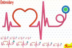 Heart Pulse Line Embroidery Design Machine Instant Download Commercial Use digital file icon symbol sign Nursing Nurse Stethoscope 157b Product Image 1
