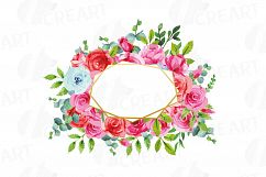 Boho pink and blue floral frames watercolor clip art pack Product Image 5