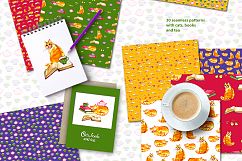 Watercolor cats, books and tea Product Image 4