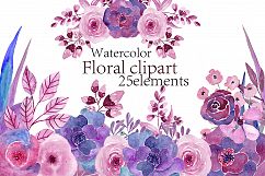 Watercolor purple floral clipart Product Image 1