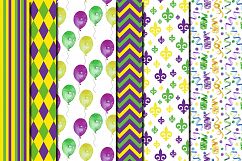 Watercolor  Mardi Gras seamless digital paper pack Product Image 4