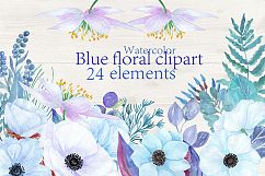 Blue watercolor flowers clipart Product Image 1