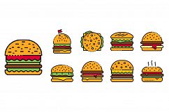 Burger icons set line color vector Product Image 1