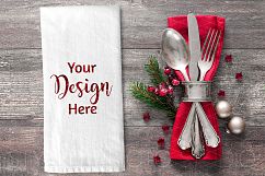 Christmas Kitchen Towel Flat Lay Mockup Product Image 1
