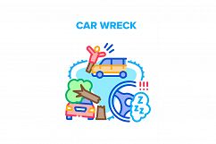 Car Wreck Crash Vector Concept Color Illustration Product Image 1