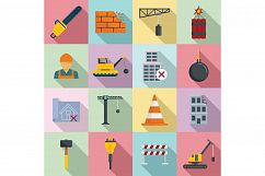 Demolition work icons set, flat style Product Image 1