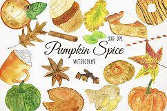 Watercolor Pumpkin Spice Clipart, Pumpkin Clipart Product Image 1