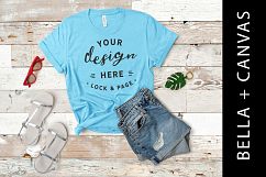 Aqua T Shirt Mockup Bella Canvas 3001 Tshirt Flat Lay Product Image 1