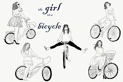 Girls on a bicycles. Hand drawn. Vector Product Image 1