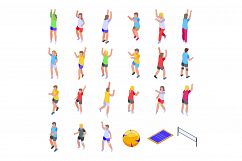 Kids playing volleyball icons set, isometric style Product Image 1