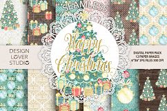Watercolor &quot;Happy Christmas 2&quot; hand painted digital papers Product Image 1