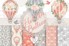 Watercolor Hot Air balloon flowers pack Product Image 1