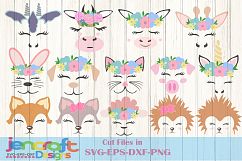 Cute Animal Faces Hedgehog, Fox, Giraffe, Cow, Cat, Dog SVG Product Image 1
