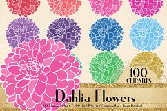 100 Dahlia Flower Clip Arts, Botanical Greenery, Floral Product Image 1