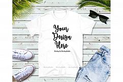 Gildan 64000 Tshirt Mockup White Shirt Flat Lay Product Image 1