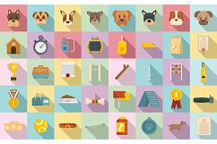 Dog handler icons set, flat style Product Image 1