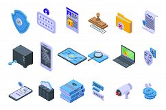 Privacy icons set, isometric style Product Image 1