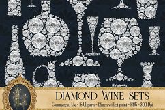 16 Diamond Wine Glass and Bottle Clip arts, Diamond Party Product Image 1