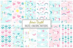  Pastel Unicorns Digital Paper and Vector Patterns Product Image 1