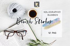 Brush Strokes Clip Art. Holographic rainbow. Holographic colors: silver glitter, light purple, gold glitter, purple Digital Design Resource. Product Image 2