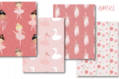 Ballerina and swans, digital clipart and paper set Product Image 5