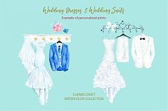 Watercolor wedding outfit on hangers and cloth hooks Product Image 5