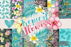 Watercolor Tropical flowers digital paper Product Image 1