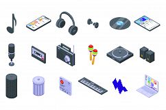 Playlist icons set, isometric style Product Image 1