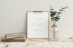 Stationery mockup, Smart object PSD file , wooden desk mockup, 8x10 art template Product Image 1