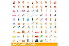 100 care icons set, cartoon style Product Image 1