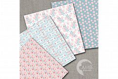 Floral papers, Shabby Chic Papers, Pink and Teal Florals, scrapbook papers, digital paper, commercial use, AMB-1443 Product Image 2