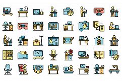 Ergonomic workplace icons set vector flat Product Image 1