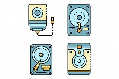 Hard disk icons set line color vector Product Image 1