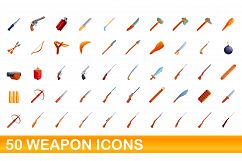 50 weapon icons set, cartoon style Product Image 1