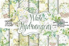 Watercolor White Hydrangea digital paper pack Product Image 1