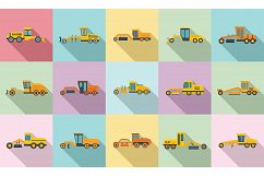 Grader machine icons set, flat style Product Image 1