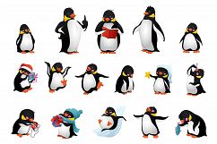 Penguin icons set, cartoon style Product Image 1