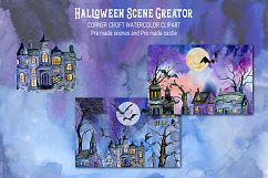 Watercolor Halloween Scene Creator with haunted buildings Product Image 6