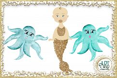 Little Baby Mermaids Clipart design in Turquoise - Sweet Set of 9 PNG files  Product Image 2