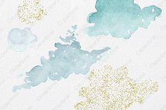 WATERCOLOR MERMAID Clipart  with Metallic Gold Confetti Mermaids Shells Starfish Ocean Watercolour Splash Graphics Product Image 3