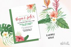 Watercolor Tropical Clipart Elements Flowers Floral Hibiscus Flamingo Set Product Image 6