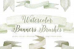 Photoshop Brushes Watercolor Ribbons sage green - bonus PNG Product Image 1