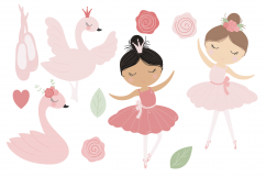 Ballerina and swans, digital clipart and paper set Product Image 2