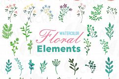 Floral elements watercolor clip art pack, 39 Individual floral elements, flowers and leafs collection, greenery, diy invitation, vectors Product Image 1
