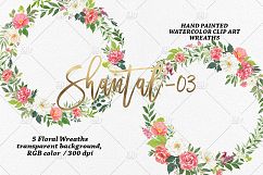Watercolor Floral Wreath Clip Art - Shantal Product Image 1