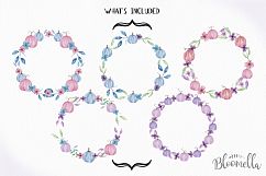 Pretty Pumpkin Harvest Pink Blue Watercolor Clipart Wreaths Product Image 3