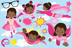 Superhero girls clipart, Dark skin tone, African American supergirls graphics, illustrations AMB-1801 Product Image 5