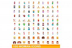 100 woman icons set, cartoon style Product Image 1